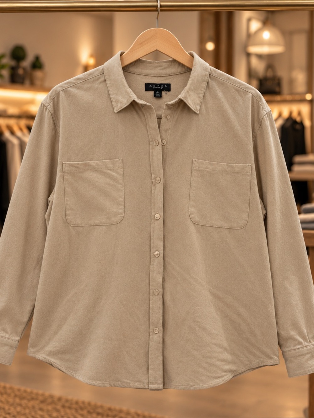 GRACE Button Down Shirt in Brown Size Large